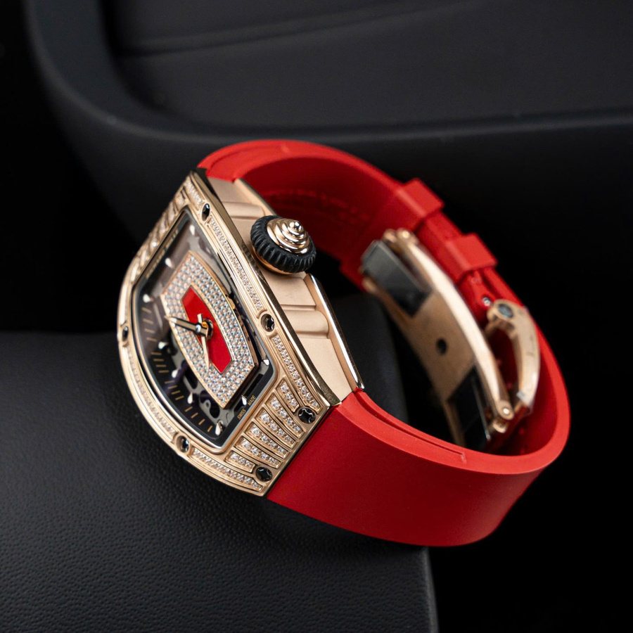 Montre réplique : Richard Mille RM 07-01 Lady, or rose, diamants, Jasper, cadran, bracelet en caoutchouc, ZF 45.32 X 32,3 mm — intemporelle – Photo 6