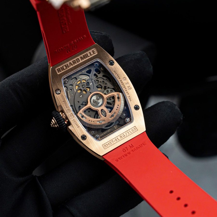 Montre réplique : Richard Mille RM 07-01 Lady, or rose, diamants, Jasper, cadran, bracelet en caoutchouc, ZF 45.32 X 32,3 mm — intemporelle – Photo 9