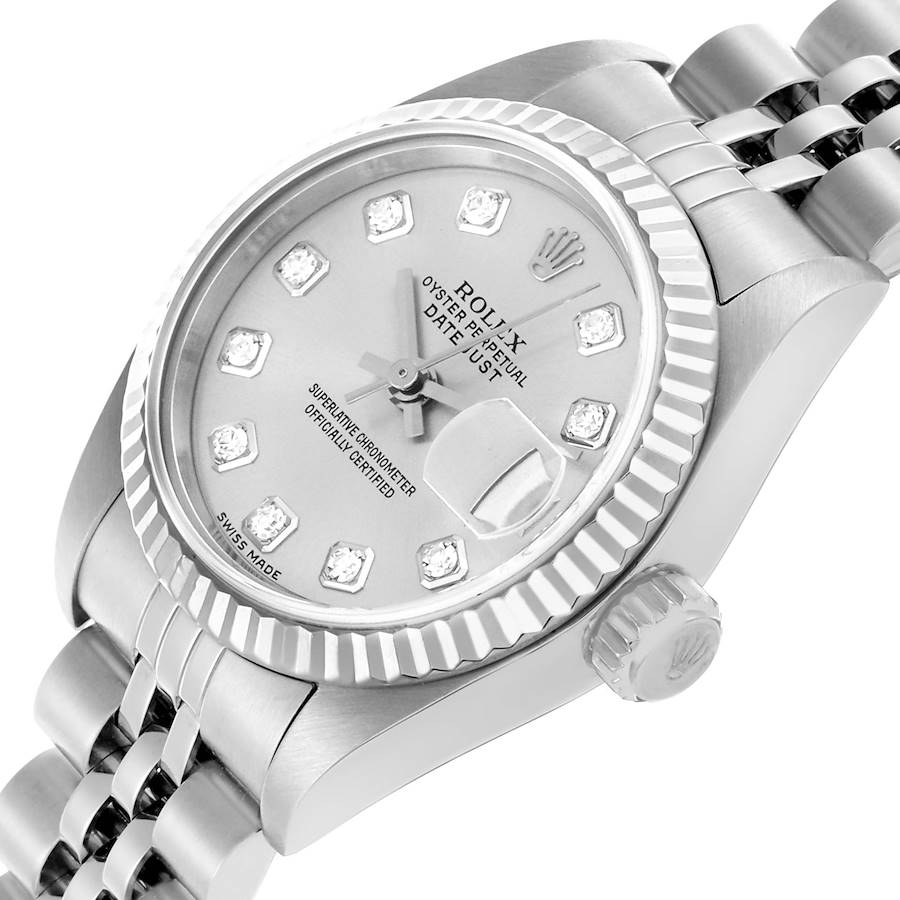 Montre réplique pour femme : Rolex Datejust, acier et or blanc, argenté, cadran serti de diamants, 79174 — enchanteresse – Photo 3