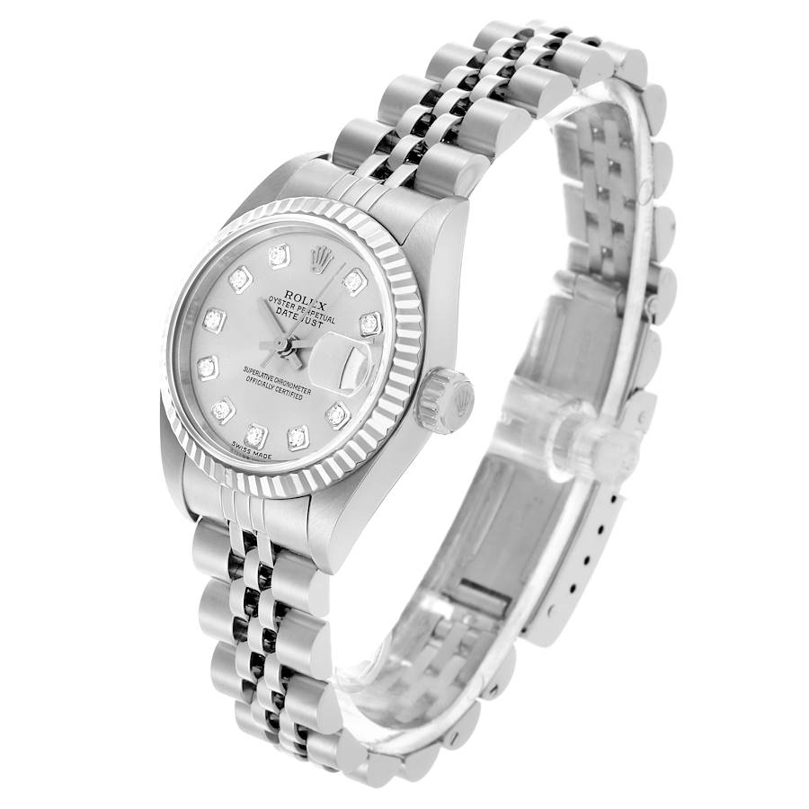 Montre réplique pour femme : Rolex Datejust, acier et or blanc, argenté, cadran serti de diamants, 79174 — enchanteresse – Photo 4