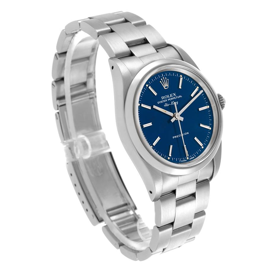 Montre réplique pour homme : Rolex Air King 34 mm, cadran bleu, lunette lisse, acier, 14000 — très appréciée – Photo 3