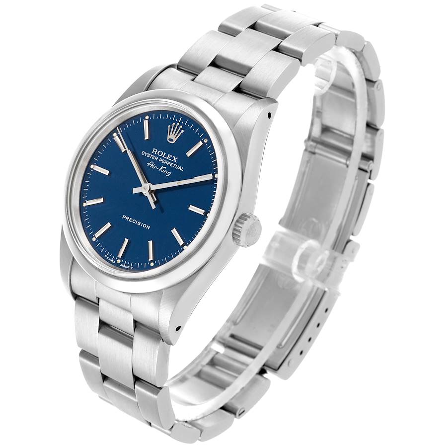 Montre réplique pour homme : Rolex Air King 34 mm, cadran bleu, lunette lisse, acier, 14000 — très appréciée – Photo 4