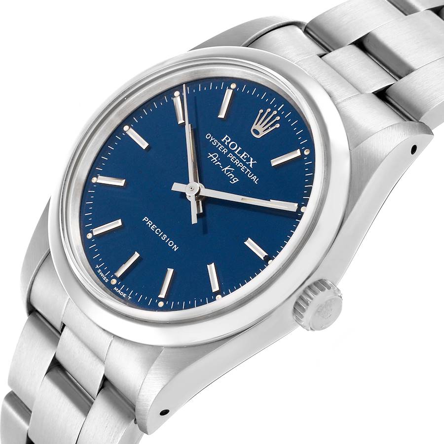 Montre réplique pour homme : Rolex Air King 34 mm, cadran bleu, lunette lisse, acier, 14000 — très appréciée – Photo 5