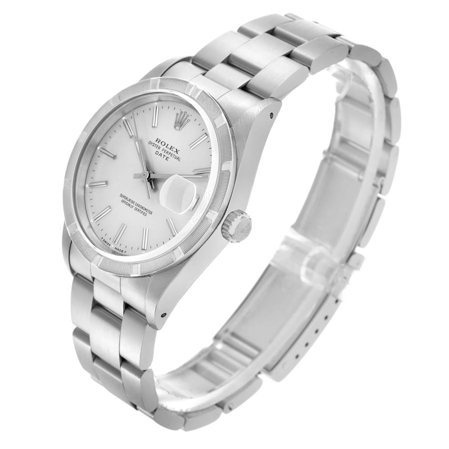 Montre réplique pour homme : Rolex Date, lunette guillochée, cadran argenté, acier, 15210 — à prix raisonnable – Photo 4