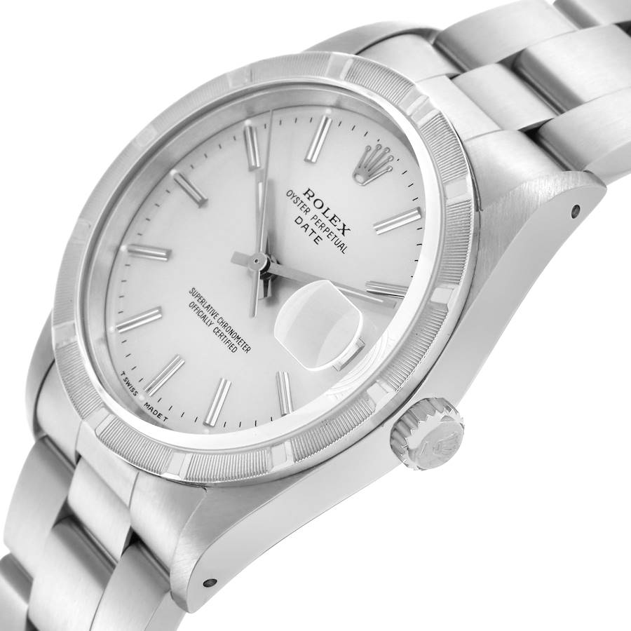 Montre réplique pour homme : Rolex Date, lunette guillochée, cadran argenté, acier, 15210 — à prix raisonnable – Photo 5