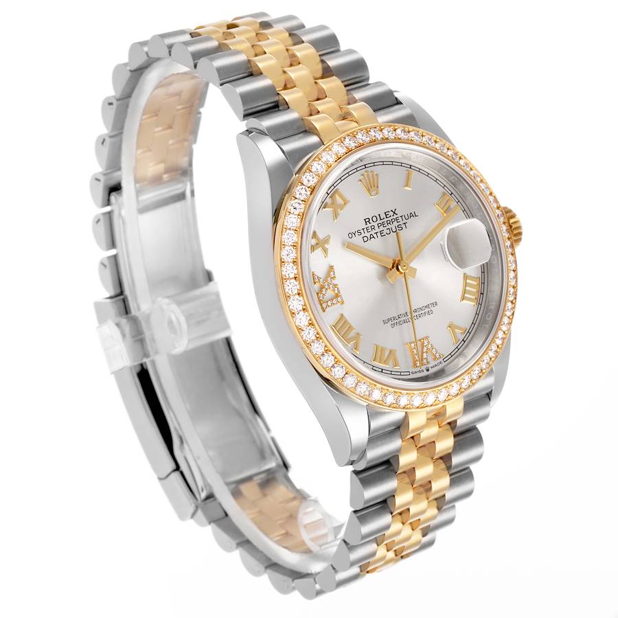 Montre réplique : Rolex Datejust 36, acier et or jaune, argenté, cadran serti de diamants, 126283 — ultime – Photo 3