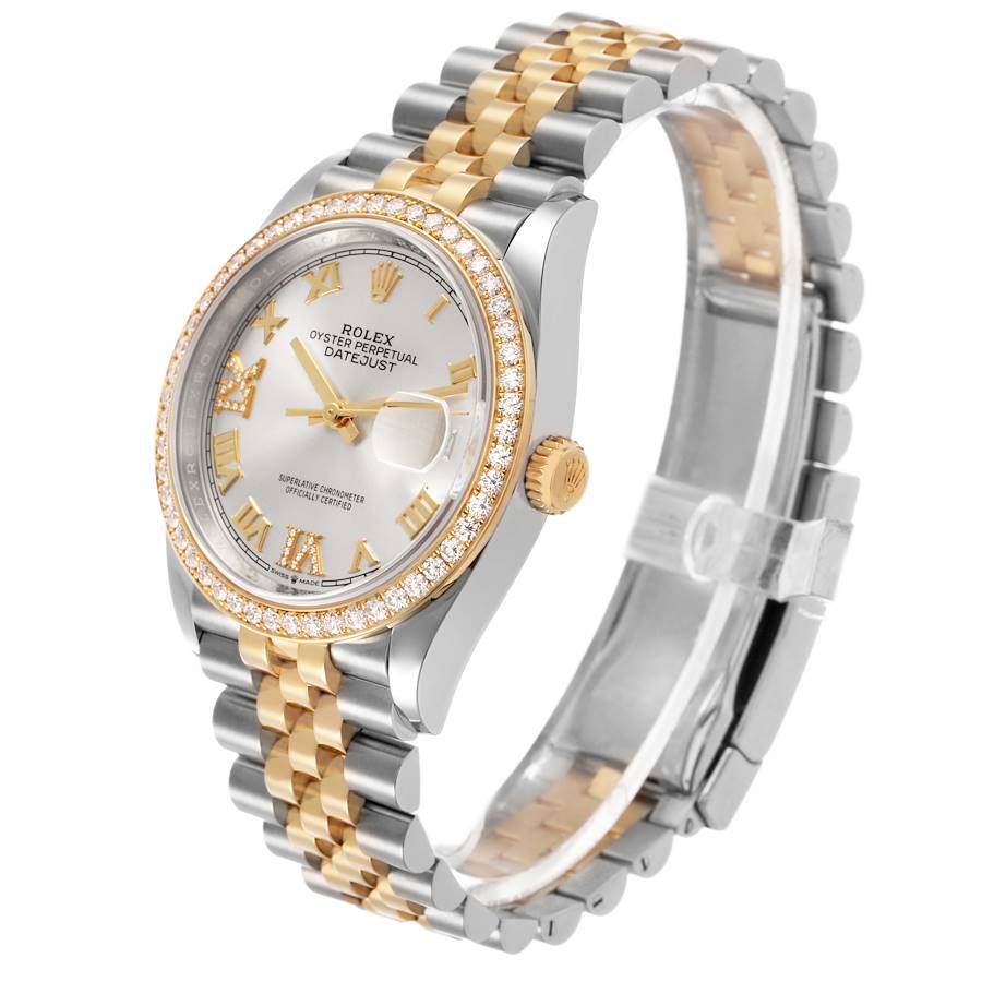Montre réplique : Rolex Datejust 36, acier et or jaune, argenté, cadran serti de diamants, 126283 — ultime – Photo 4