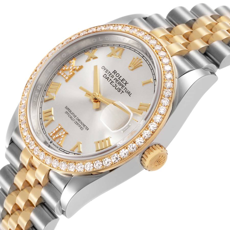 Montre réplique : Rolex Datejust 36, acier et or jaune, argenté, cadran serti de diamants, 126283 — ultime – Photo 5