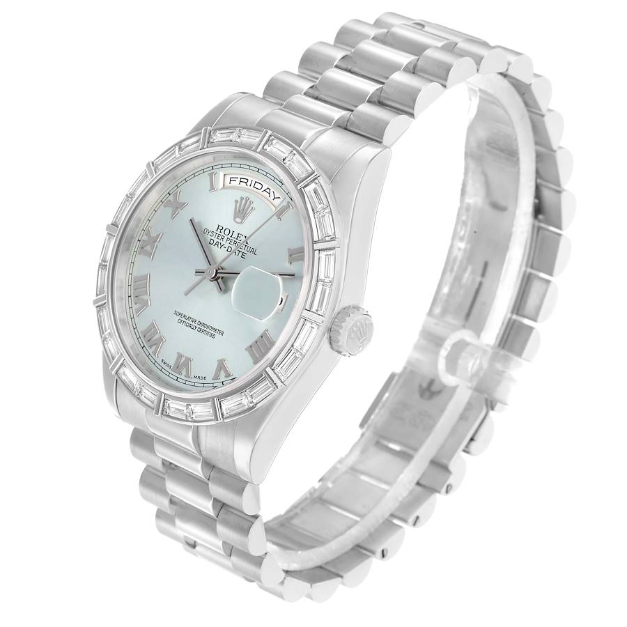 Montre réplique pour homme : Rolex President Day-Date, platine, cadran bleu glacier, 118366 — toute nouvelle – Photo 3