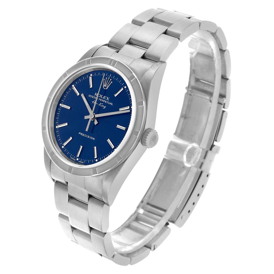 Montre réplique pour homme : Rolex Air King, lunette guillochée, cadran bleu, acier, 14010 — d’une beauté intemporelle – Photo 4