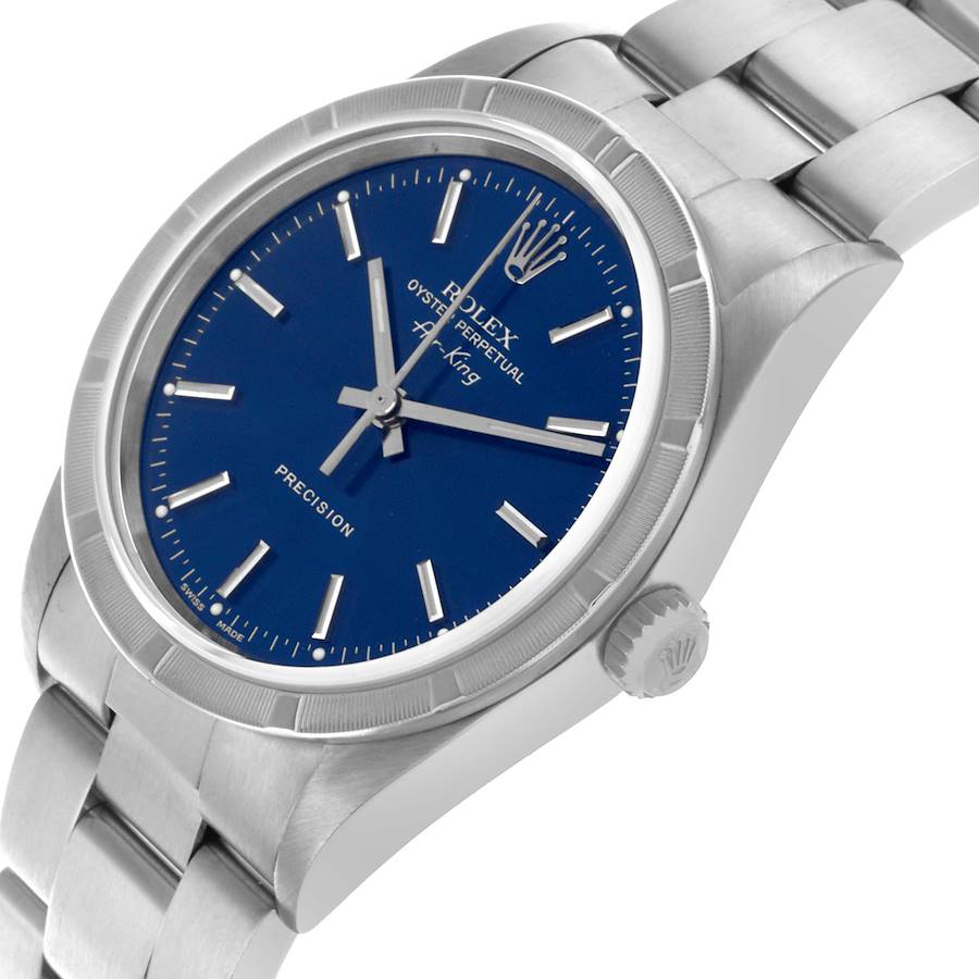 Montre réplique pour homme : Rolex Air King, lunette guillochée, cadran bleu, acier, 14010 — d’une beauté intemporelle – Photo 5