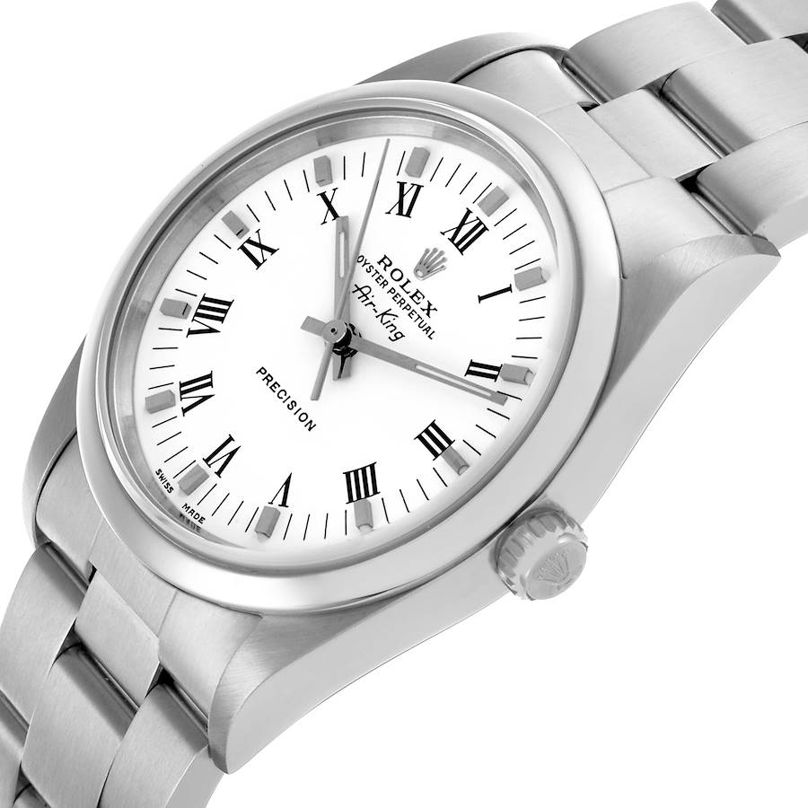 Montre réplique pour homme : Rolex Air King, cadran blanc, lunette lisse, acier, 14000 — parfaite – Photo 5