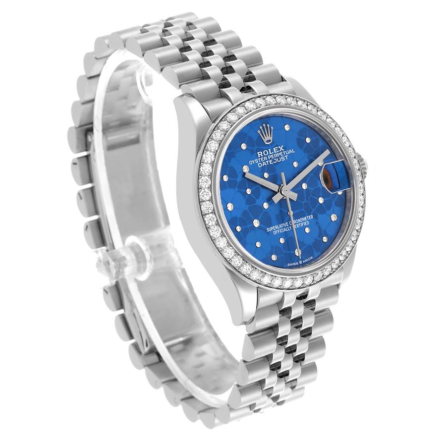 Montre réplique pour femme : Rolex Datejust 31, acier et or blanc, bleu, cadran floral, diamants, 278384 — nouvelle – Photo 3