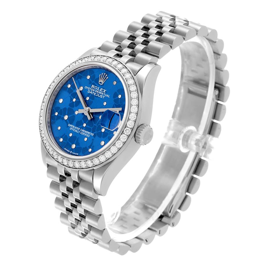 Montre réplique pour femme : Rolex Datejust 31, acier et or blanc, bleu, cadran floral, diamants, 278384 — nouvelle – Photo 4