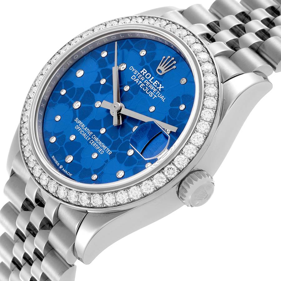 Montre réplique pour femme : Rolex Datejust 31, acier et or blanc, bleu, cadran floral, diamants, 278384 — nouvelle – Photo 5