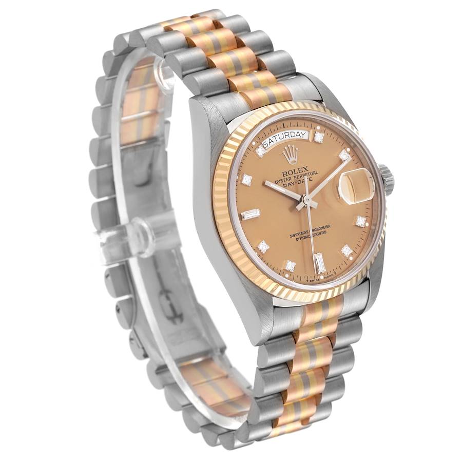 Montre réplique pour homme : Rolex President Day-Date Tridor, blanc, jaune, or rose, diamants, 18039 — de luxe – Photo 3
