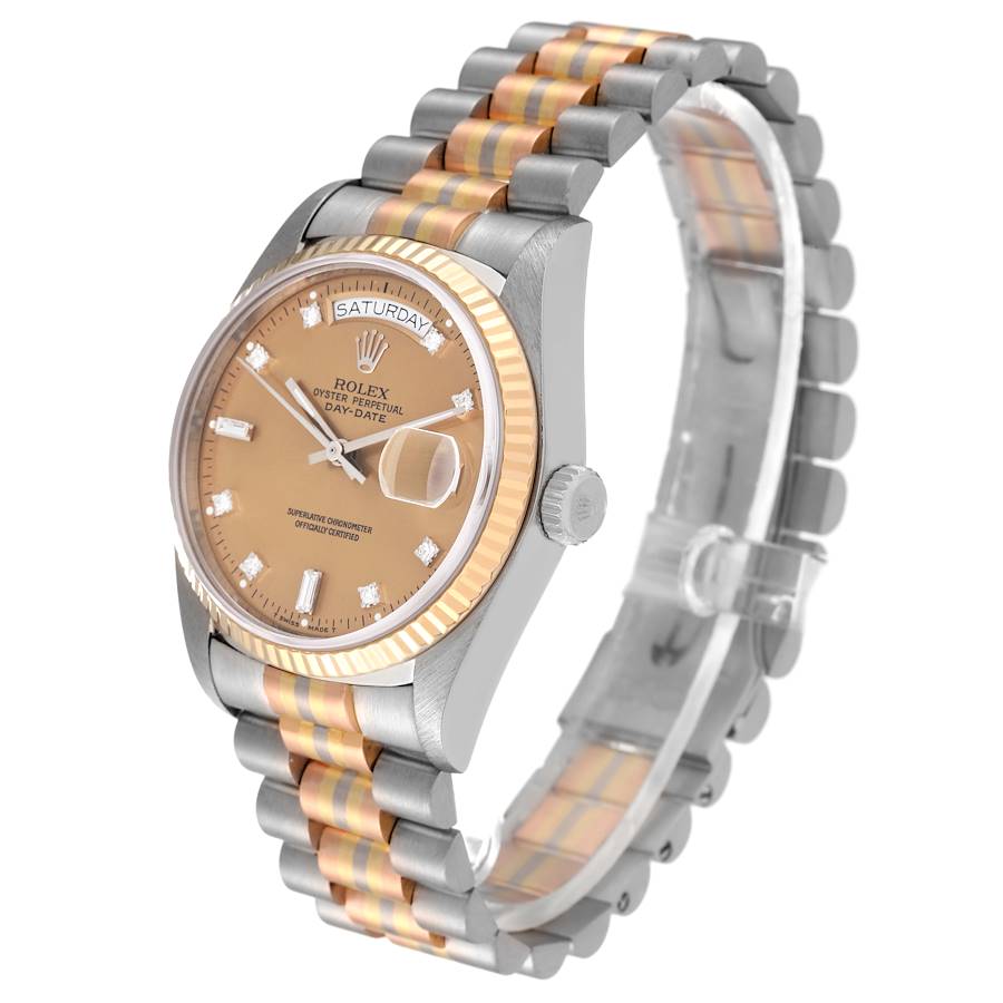 Montre réplique pour homme : Rolex President Day-Date Tridor, blanc, jaune, or rose, diamants, 18039 — de luxe – Photo 4