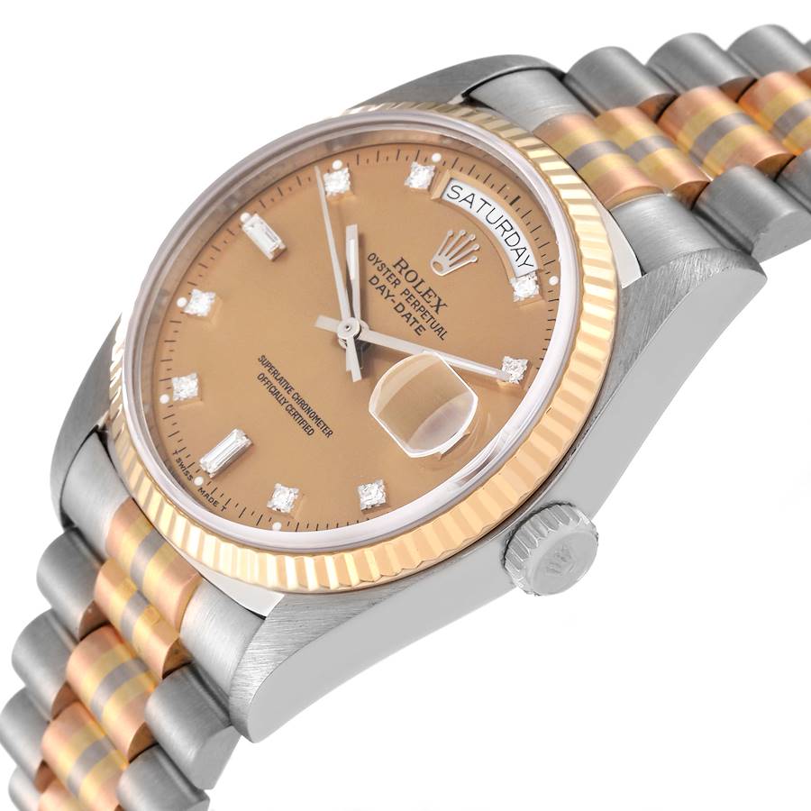 Montre réplique pour homme : Rolex President Day-Date Tridor, blanc, jaune, or rose, diamants, 18039 — de luxe – Photo 5