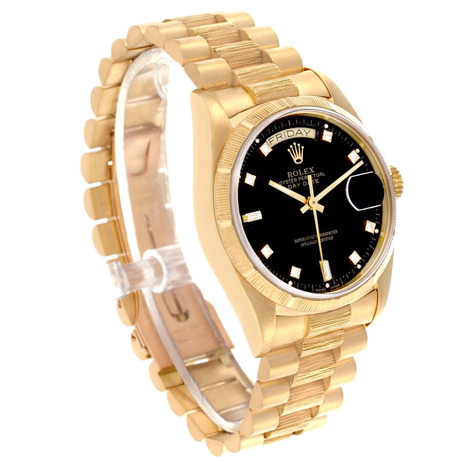Montre réplique pour homme : Rolex President Day-Date, or jaune, finition écorce, cadran serti de diamants, 18078 — irrésistible – Photo 3