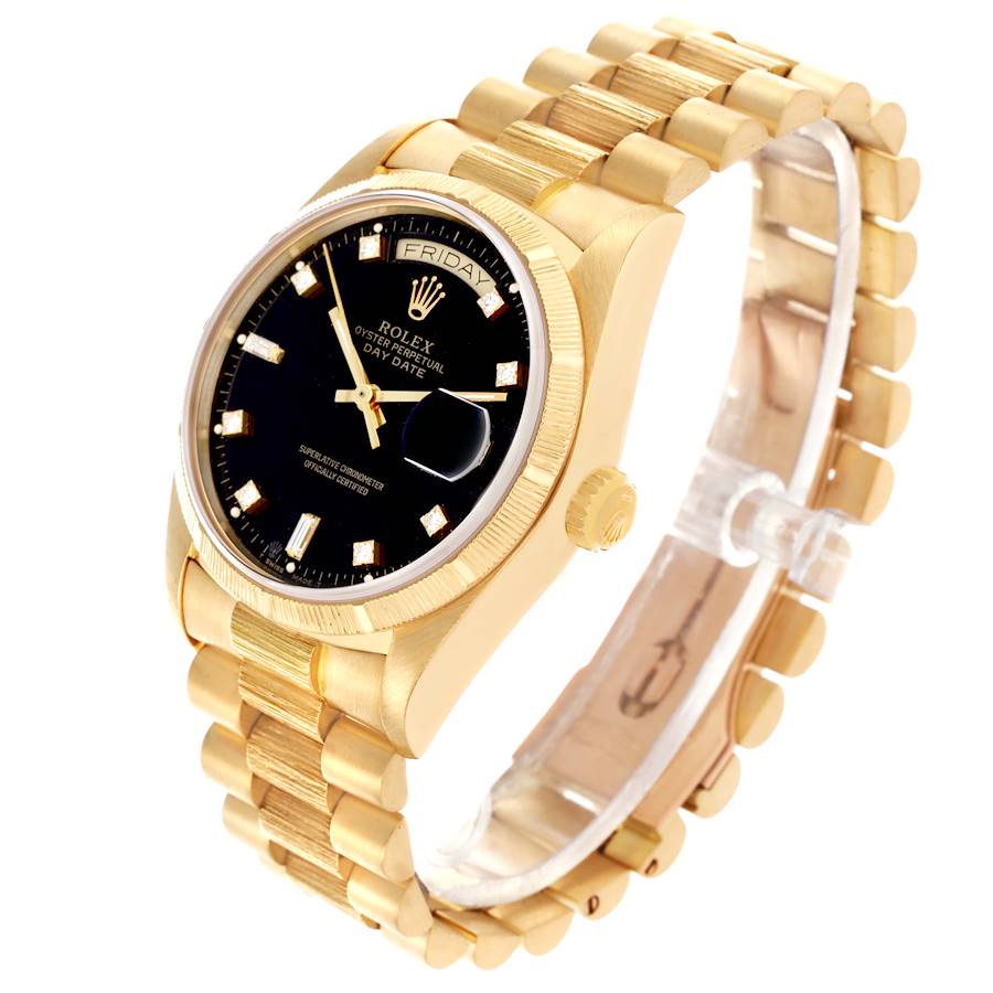 Montre réplique pour homme : Rolex President Day-Date, or jaune, finition écorce, cadran serti de diamants, 18078 — irrésistible – Photo 4