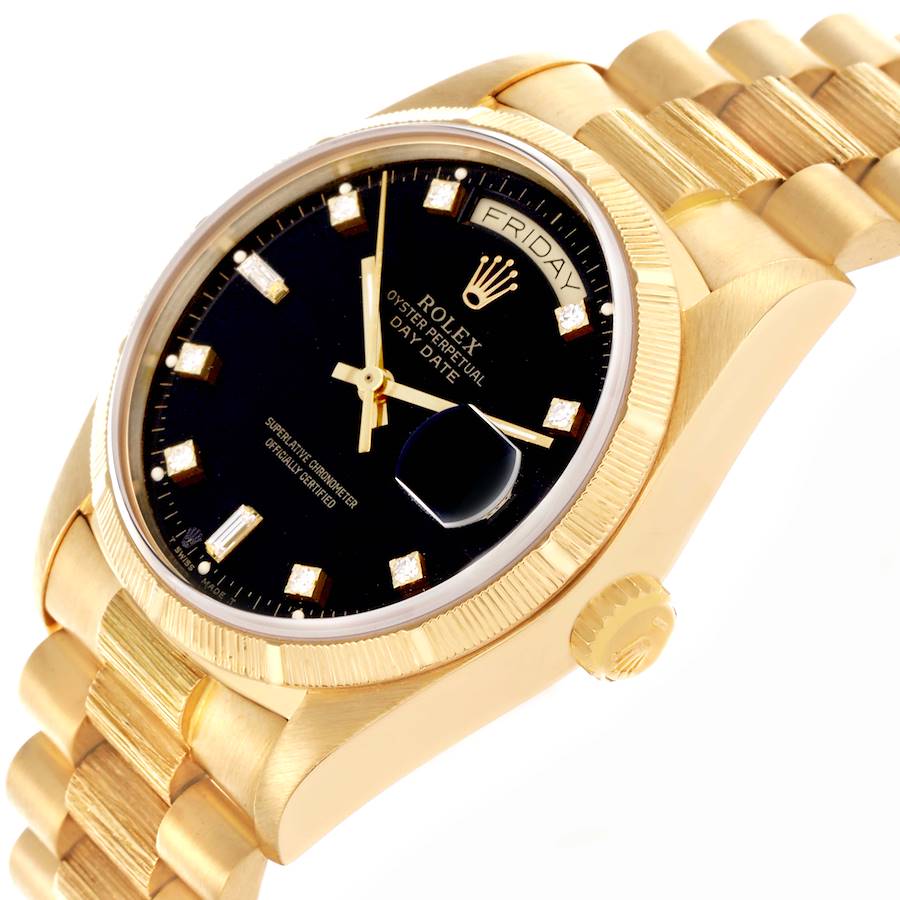 Montre réplique pour homme : Rolex President Day-Date, or jaune, finition écorce, cadran serti de diamants, 18078 — irrésistible – Photo 5