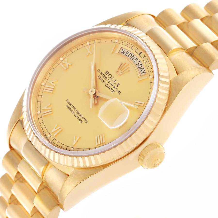 Montre réplique pour homme : Rolex President Day-Date, or jaune, cadran champagne, 18038 — gracieuse – Photo 5